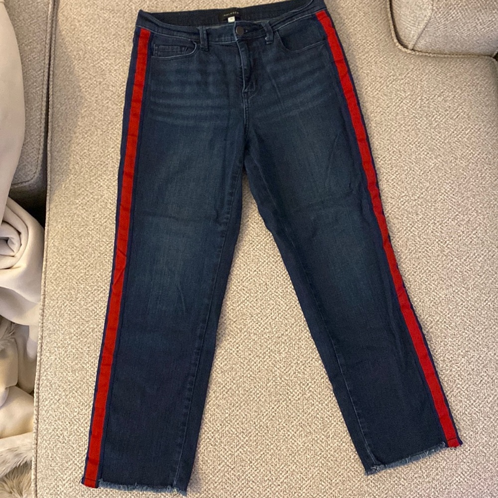 Halogen women's jeans with red racer straight on the side size 28